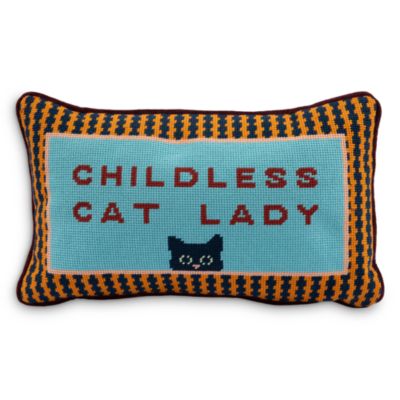 Childless Cat Lady Needlepoint Pillow, 15" x 9"