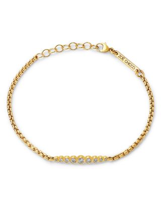 14K Yellow Gold Bezel Diamonds Graduated Box Link Bracelet