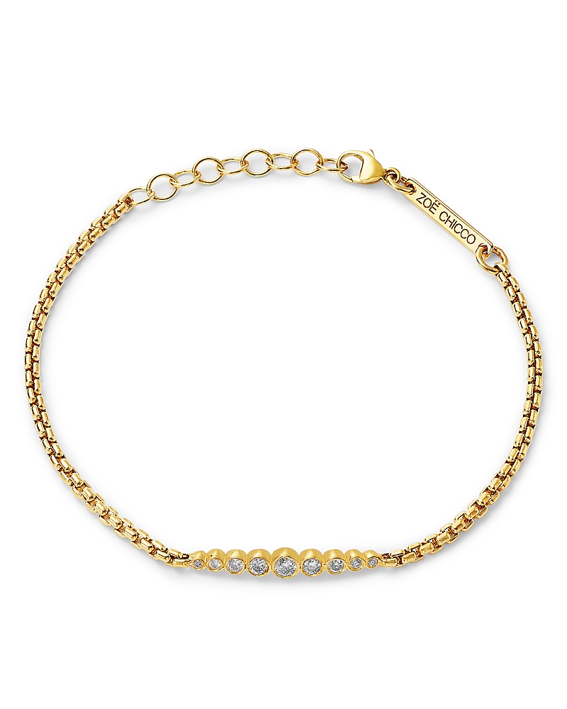 Zoe Chicco 14K Yellow Gold Bezel Diamonds Graduated Box Link Bracelet