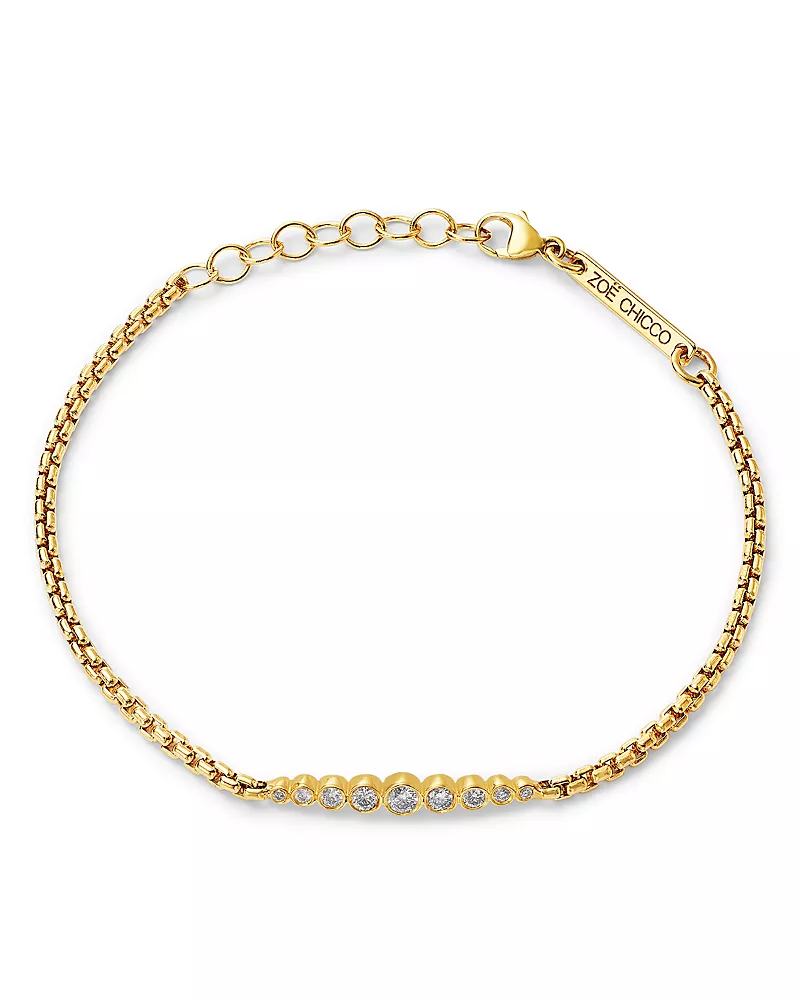 Zoe Chicco 14K Yellow Gold Bezel Diamonds Graduated Box Link Bracelet