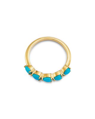 14K Yellow Gold Turquoise Gemstones Five Stone Band