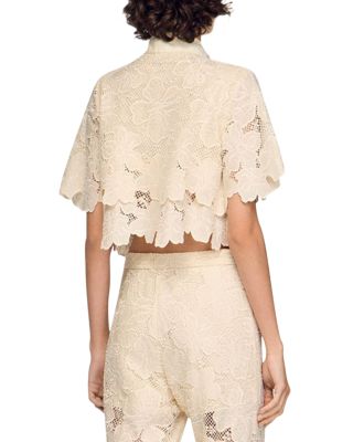 Ame Cropped Floral Guipure Lace Shirt