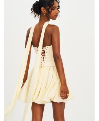  Valentinna Boned Curve Edge Peplum Scarf Mini Dress