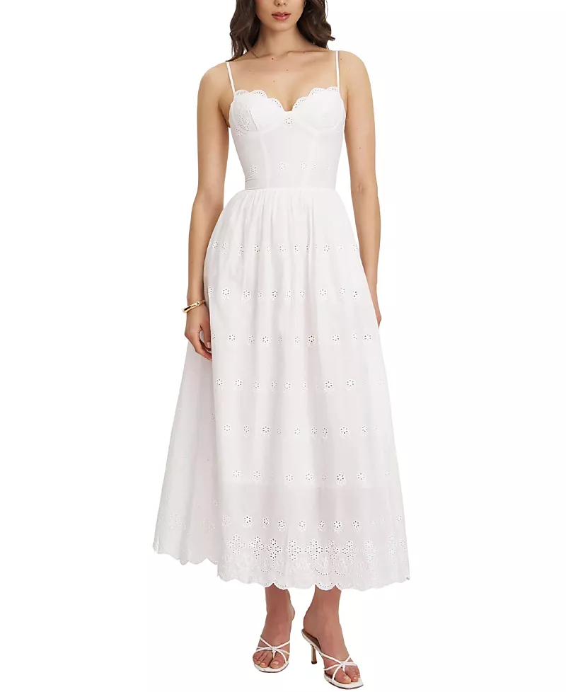 Miss Circle Oberon Cotton Eyelet Lace-Up Back Maxi Dress