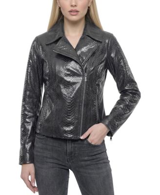  Metis Suede Pythn Printed Moto Zip Jacket