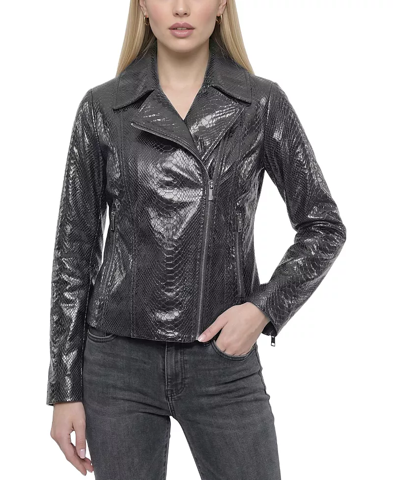 Gorski Metis Suede Pythn Printed Moto Zip Jacket