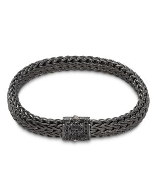 Dark Silver Icon Black Sapphire Clasp Woven Bracelet, 11mm