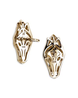 14K Yellow Gold Naga Diamond Eye Dragon Stud Earrings