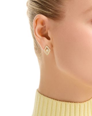 18K Yellow Gold Diamante Diamond Frame Stud Earrings