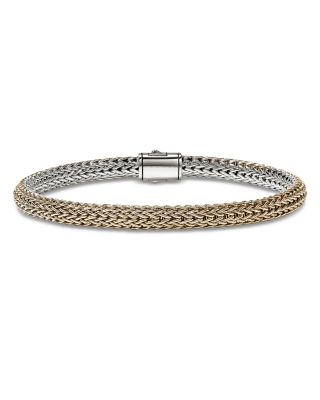 14K Yellow Bonded Gold & Sterling Silver Icon Diamond Reversible Woven Link Bracelet, 5mm