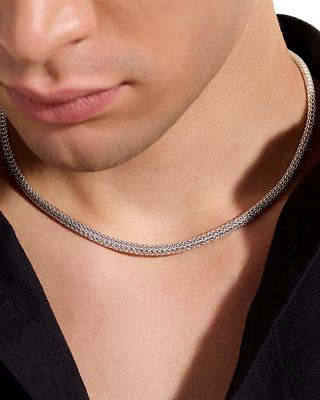 Sterling Silver Icon Diamond Clasp Woven Link Chain Necklace, 18"