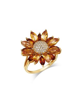 Citrine & Diamond Daisy Ring in 14K Yellow Gold