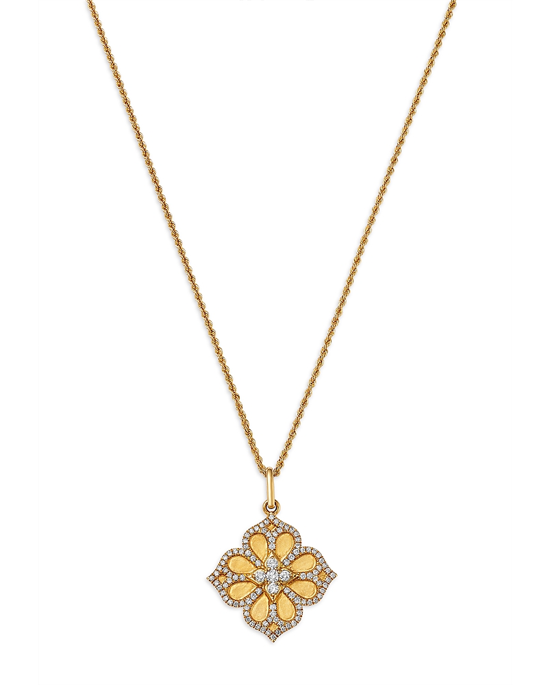 Bloomingdale's Fine Collection Diamond Clover Medallion Pendant Necklace in 14K Yellow Gold, 0.5 tcw