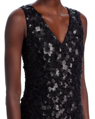 Sequin Flower V Neck Mini Dress