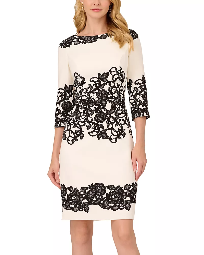 Adrianna Papell Scroll Lace Short Dress