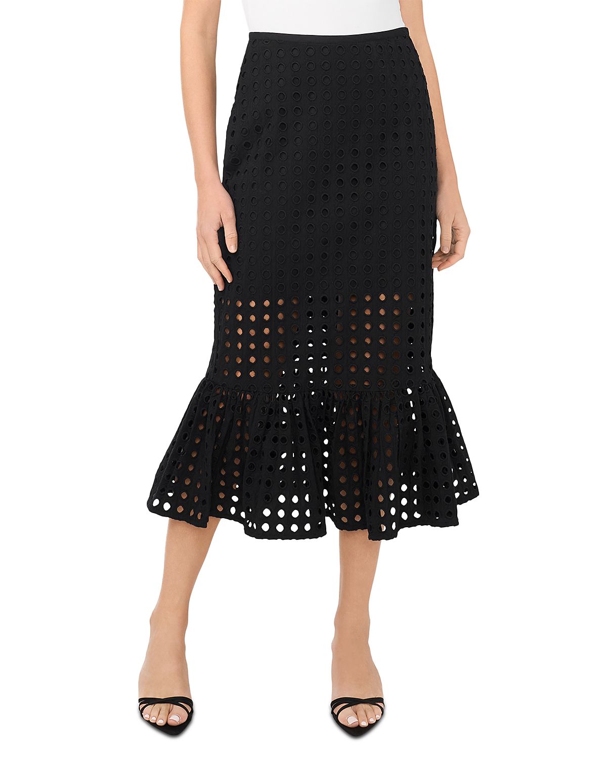 CeCe Eyelet Ruffle Hem Midi Skirt