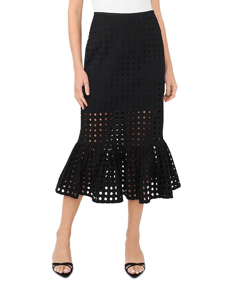 CeCe Eyelet Ruffle Hem Midi Skirt