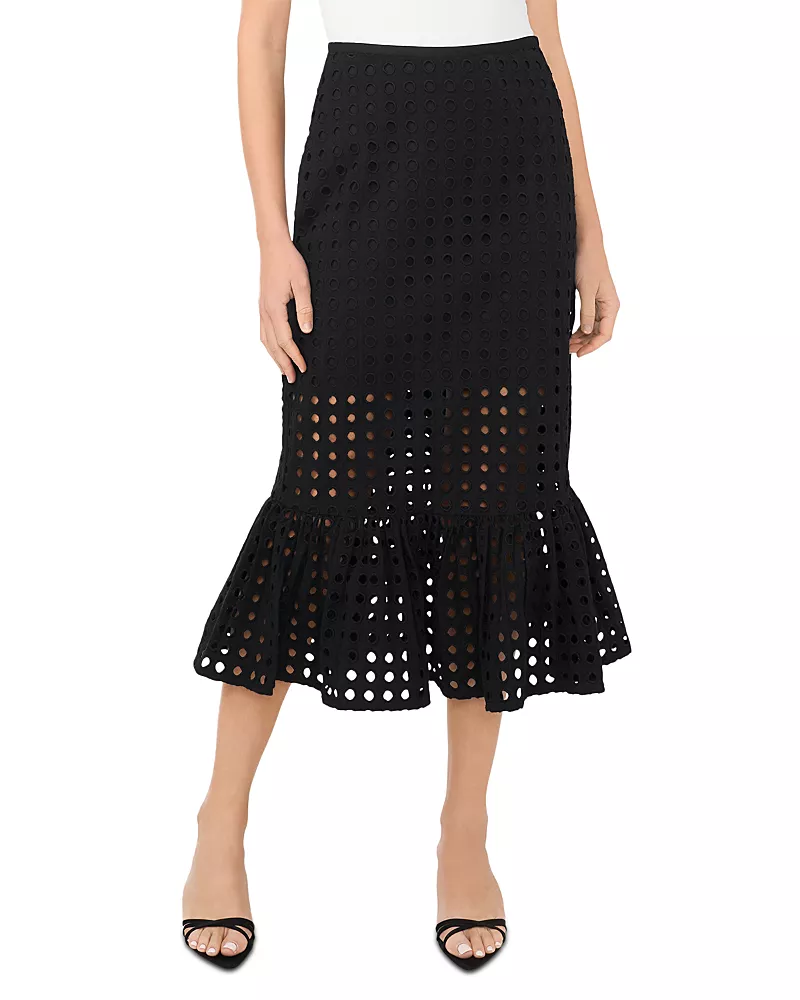 CeCe Eyelet Ruffle Hem Midi Skirt