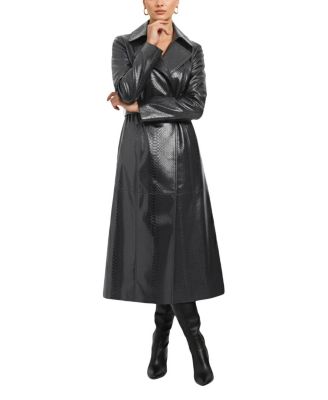 Metis Suede Python Printed Belted Trench Coat