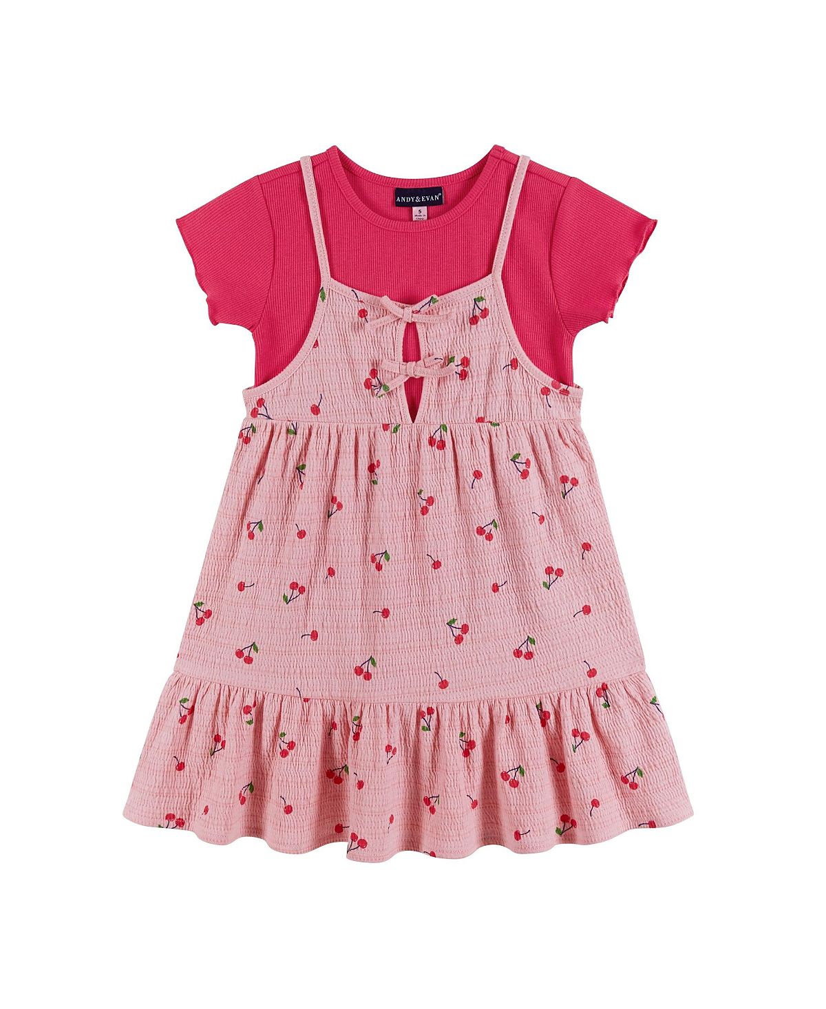 Andy & Evan Girls' Rib Tee with Texture Tank Dress Set - Little Kid