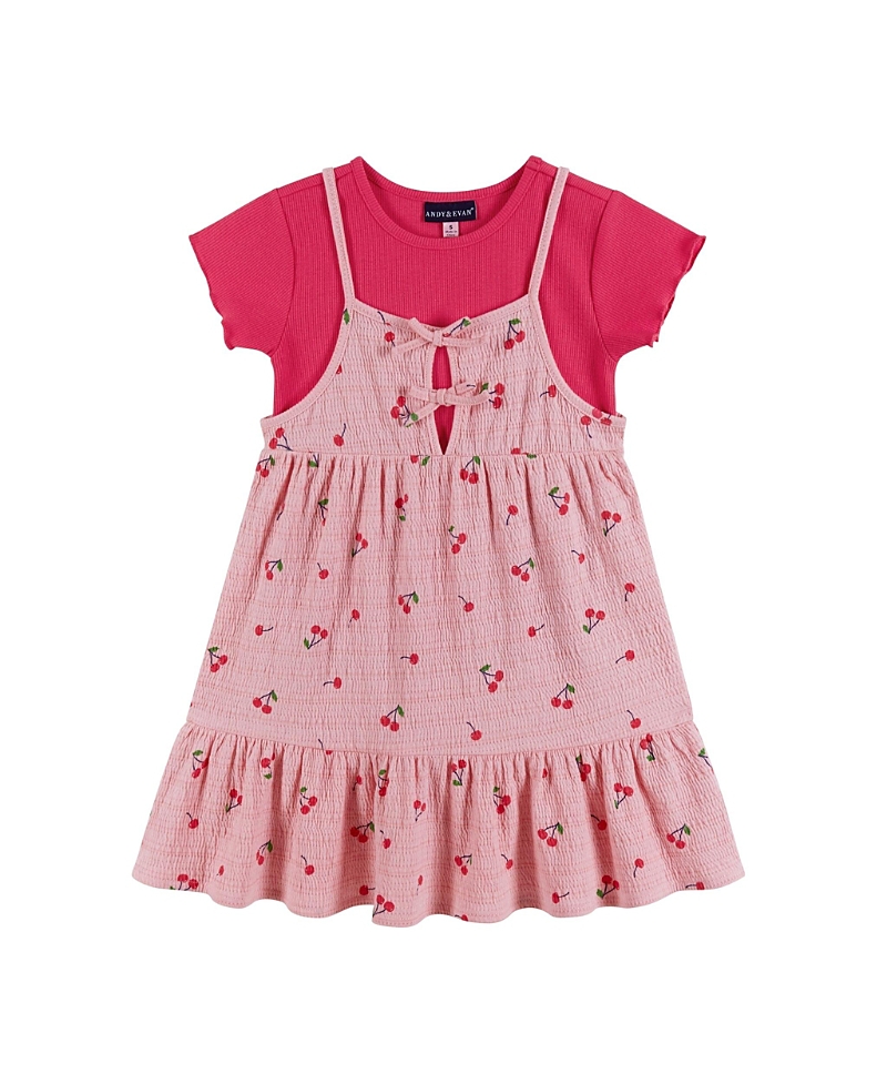 Andy & Evan Girls' Rib Tee with Texture Tank Dress Set - Little Kid