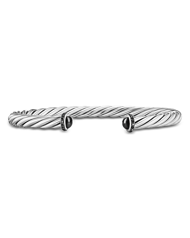 David Yurman Cable Cuff Bracelet in Sterling Silver with Black Onyx and Black Diamonds, 6mm