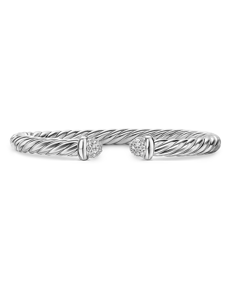 David Yurman Cable Flex Bracelet in Sterling Silver with Pave Diamond Domes, 6mm