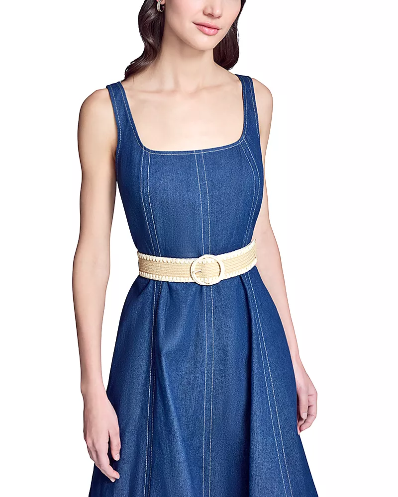 Karl Lagerfeld Paris Faux Denim Midi Belted Dress