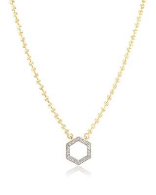 18K Yellow Gold Core Collection Diamond Hexagon Foundation Ball Chain Pendant Necklace, 16-18"