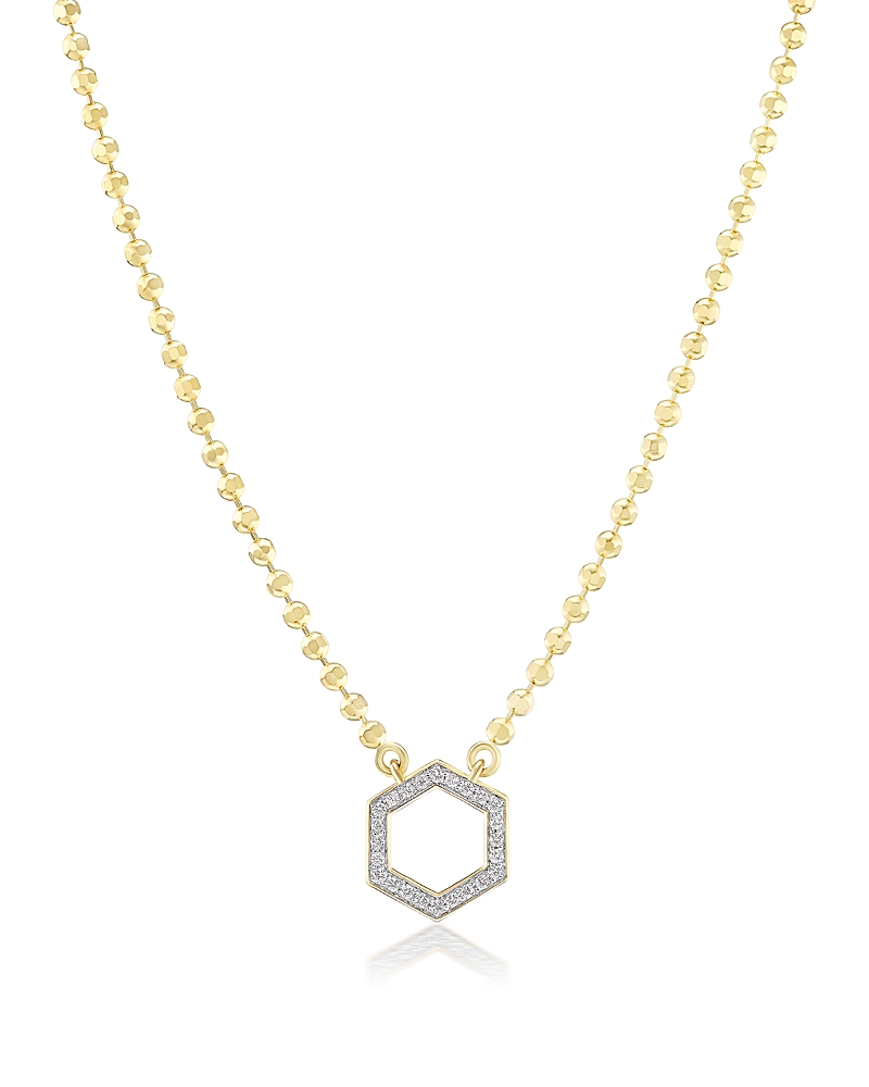Harwell Godfrey 18K Yellow Gold Core Collection Diamond Hexagon Foundation Ball Chain Pendant Necklace, 16