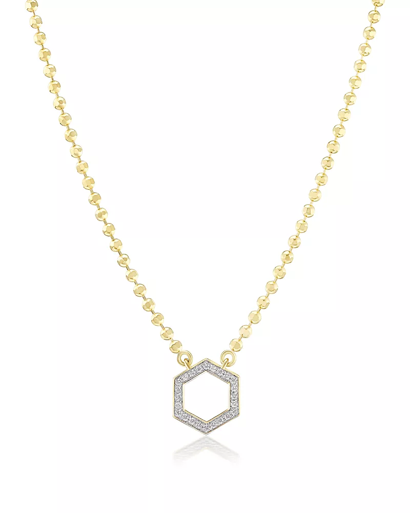Harwell Godfrey 18K Yellow Gold Core Collection Diamond Hexagon Foundation Ball Chain Pendant Necklace, 16