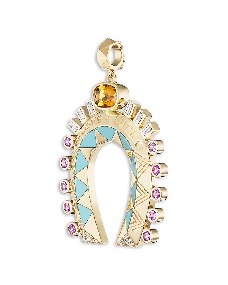 Harwell Godfrey 18K Yellow Gold Horseshoe Multi Gemstone & Diamond Major Love & Luck Pendant