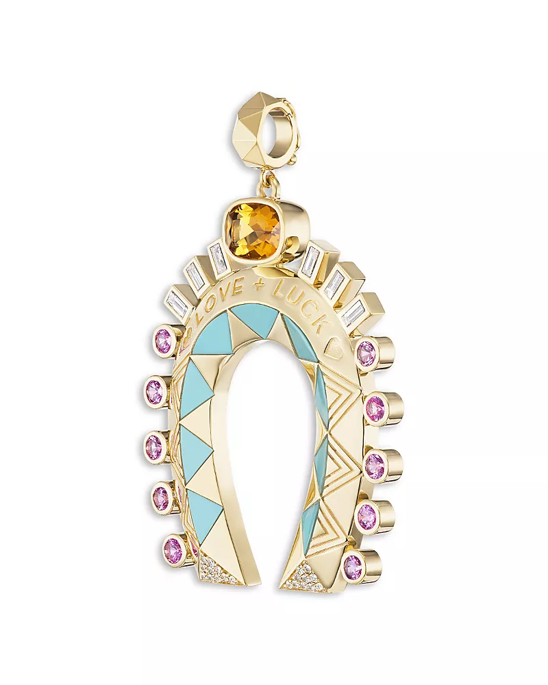 Harwell Godfrey 18K Yellow Gold Horseshoe Multi Gemstone & Diamond Major Love & Luck Pendant