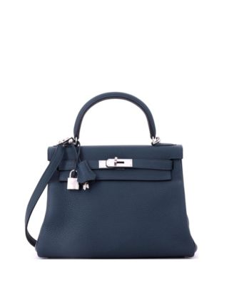 Kelly 28 Handbag Green Clemence with Palladium Hardware