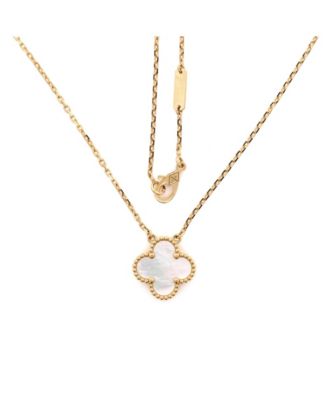  Vintage Alhambra Pendant Necklace 18K Gold and Mother of Pearl, 16.25"