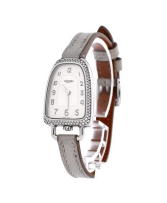 Galop d'Hermes Quartz Watch in Stainless Steel and Leather with Diamond Bezel 21mm