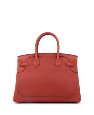 Birkin 30 Handbag Orange Clemence and Evercolor with Palladium Hardware