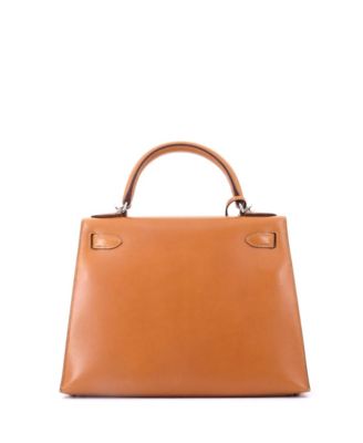 Kelly 28 Handbag Brown Box Calf with Palladium Hardware