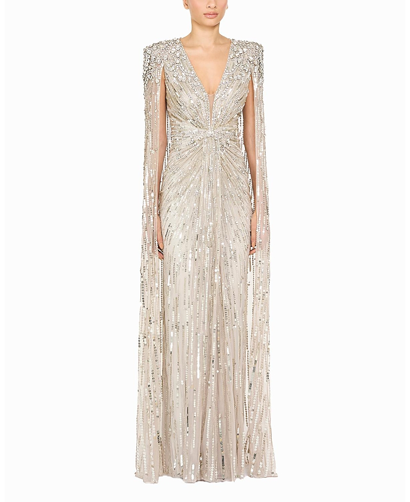 Jenny Packham Lotus Lady Sequin-Embellished Cape Gown