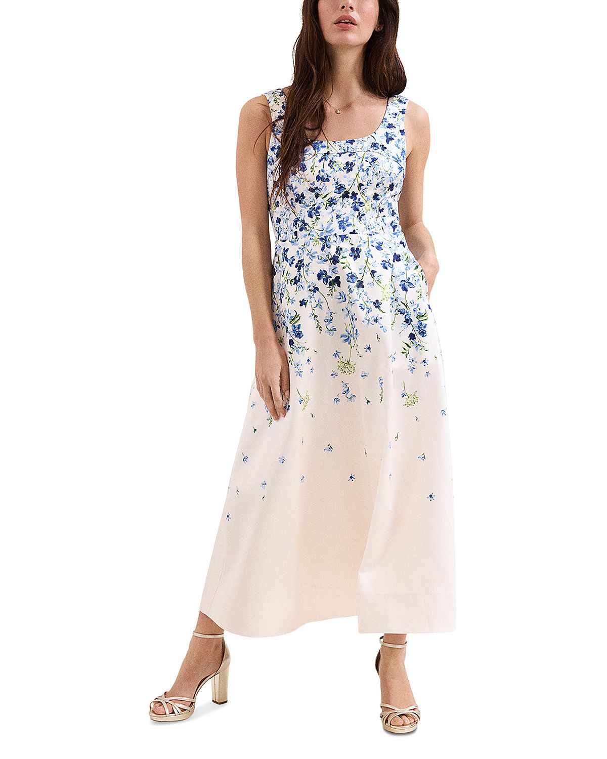 Phase Eight Orla Cream Satin Floral Midi Dress