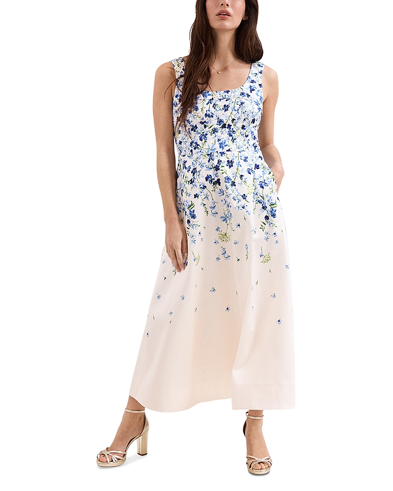 Phase Eight Orla Cream Satin Floral Midi Dress