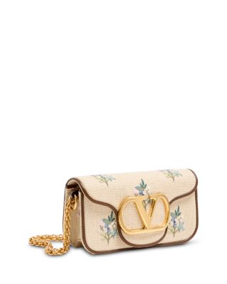Locò VLogo Small Embroidered Linen Shoulder Bag