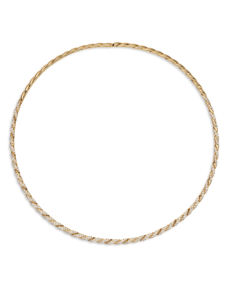 David Yurman Sculpted Cable Flex Necklace in 18K Yellow Gold with Diamonds, 3.7mm