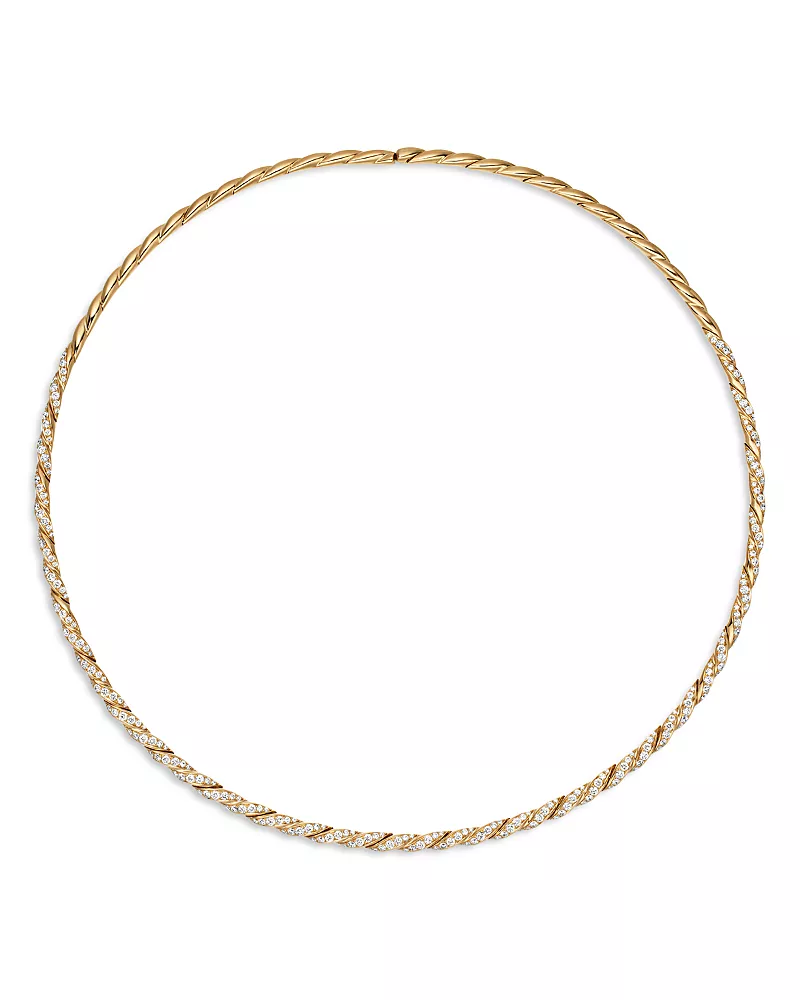 David Yurman Sculpted Cable Flex Necklace in 18K Yellow Gold with Diamonds, 3.7mm