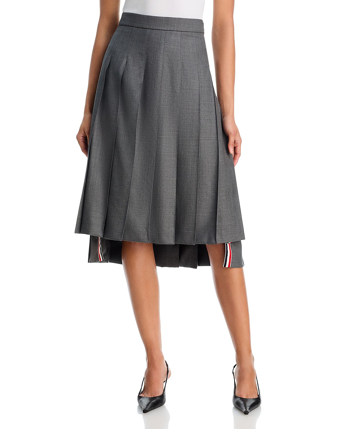 Thom Browne Below Knee Dropped Back Pleated Skirt