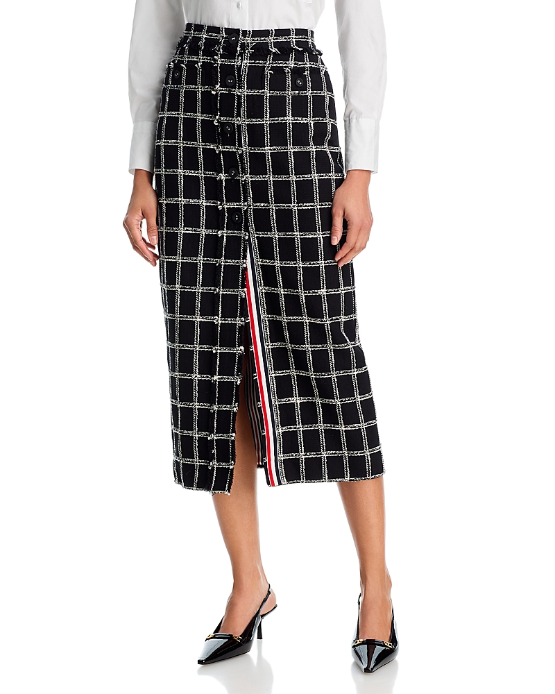 Thom Browne Windowpane Houndstooth Tweed High Waisted Button Front Skirt
