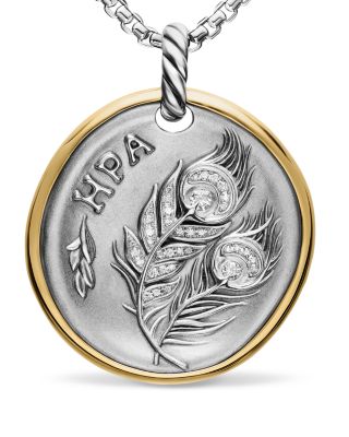Hera Medallion Amulet in Sterling Silver with 14K Yellow Gold and Diamonds, 29.5mm
