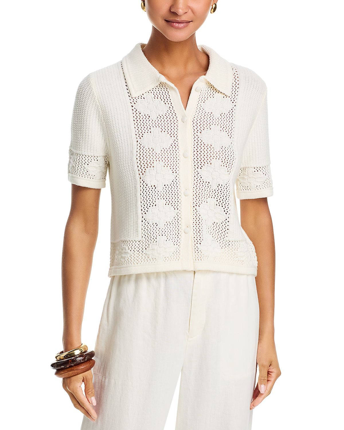 Velvet by Graham & Spencer Rosemund Short Sleeve Collared Cardigan