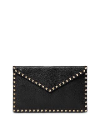 Large Studded Leather Flat Pouchette