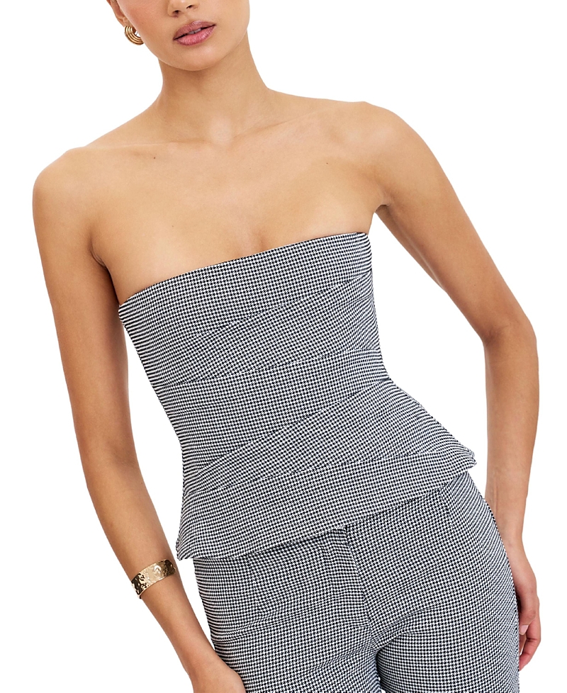 Miss Circle Ulla Micro-Houndstooth Strapless Peplum Top